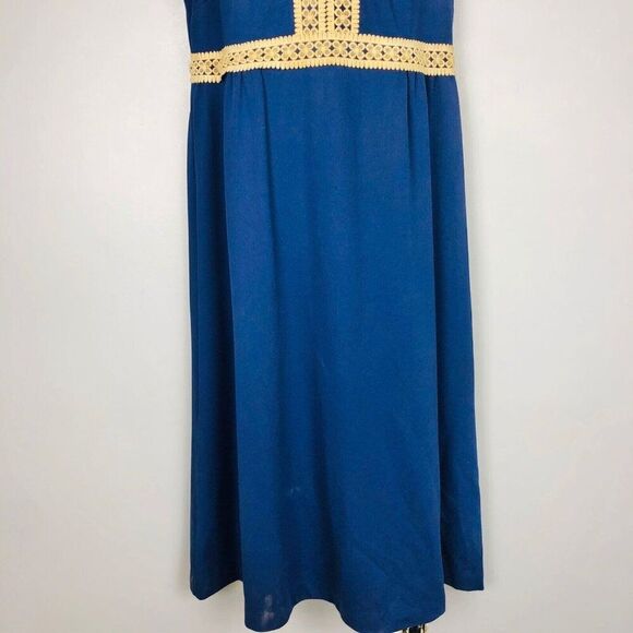 Vintage 60s Elara Knits Hostess Dress Sleeveless Maxi Size XL Blue Lace - Picture 4 of 12